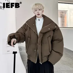 IEFB Solid Color Men's Padded Coats Stand Collar Solid Color Loosen Hem Winter Simple Thick Loose Male Jackets Streetwear 9C8572