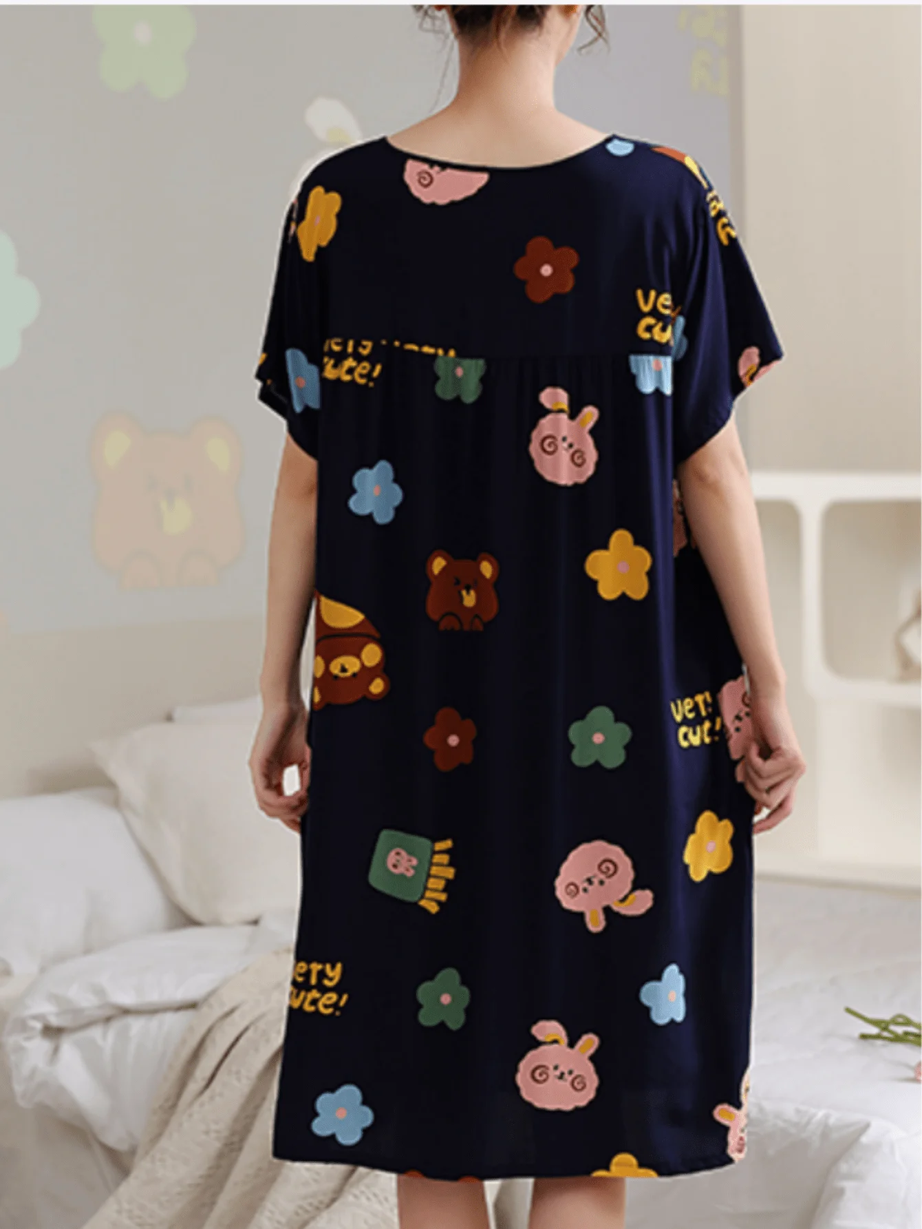 1 Korean version of cotton silk nightdress women short-sleeved pajamas summer rayon cotton loose comfortable home wear