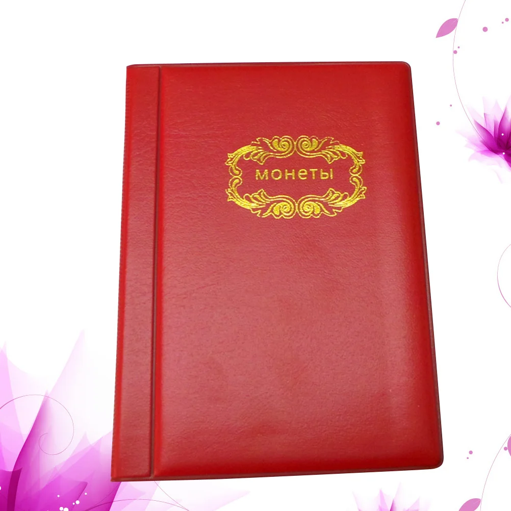 120 Pockets Coin Storage Book Artificial Transparent Pockets Secure Flaps Easy Carry Collectors Gift Red