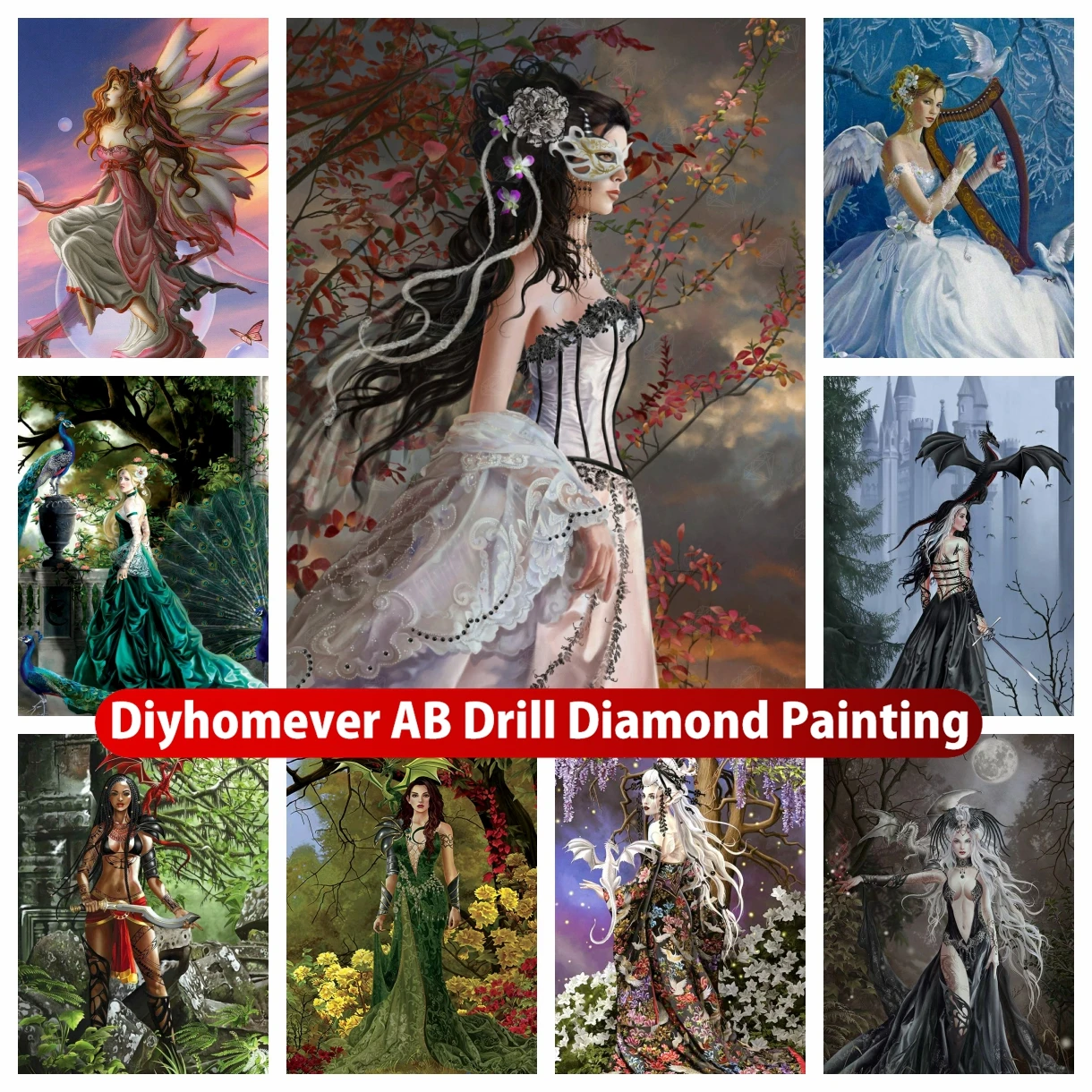 

Gothic Fairy Queen 5D DIY AB Diamond Painting Embroidery Fantasy Cartoon Girl Cross Stitch Mosaic Picture Handicraft Home Decor