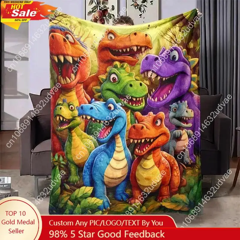 Cartoon Dinosaur Pattern Plush Blanket 1 Count Soft Warm Throw Blanket Air-conditioned Room Blanket Warm Nap Custom Blankets
