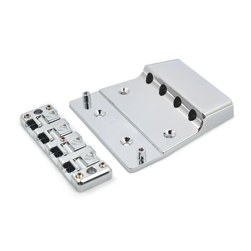 Height Adjustable 4-String Bass Bridge Removable Saddle Design 98.5 x 92.5mm Low Profile Bass Guitar Bridge Tailpiece