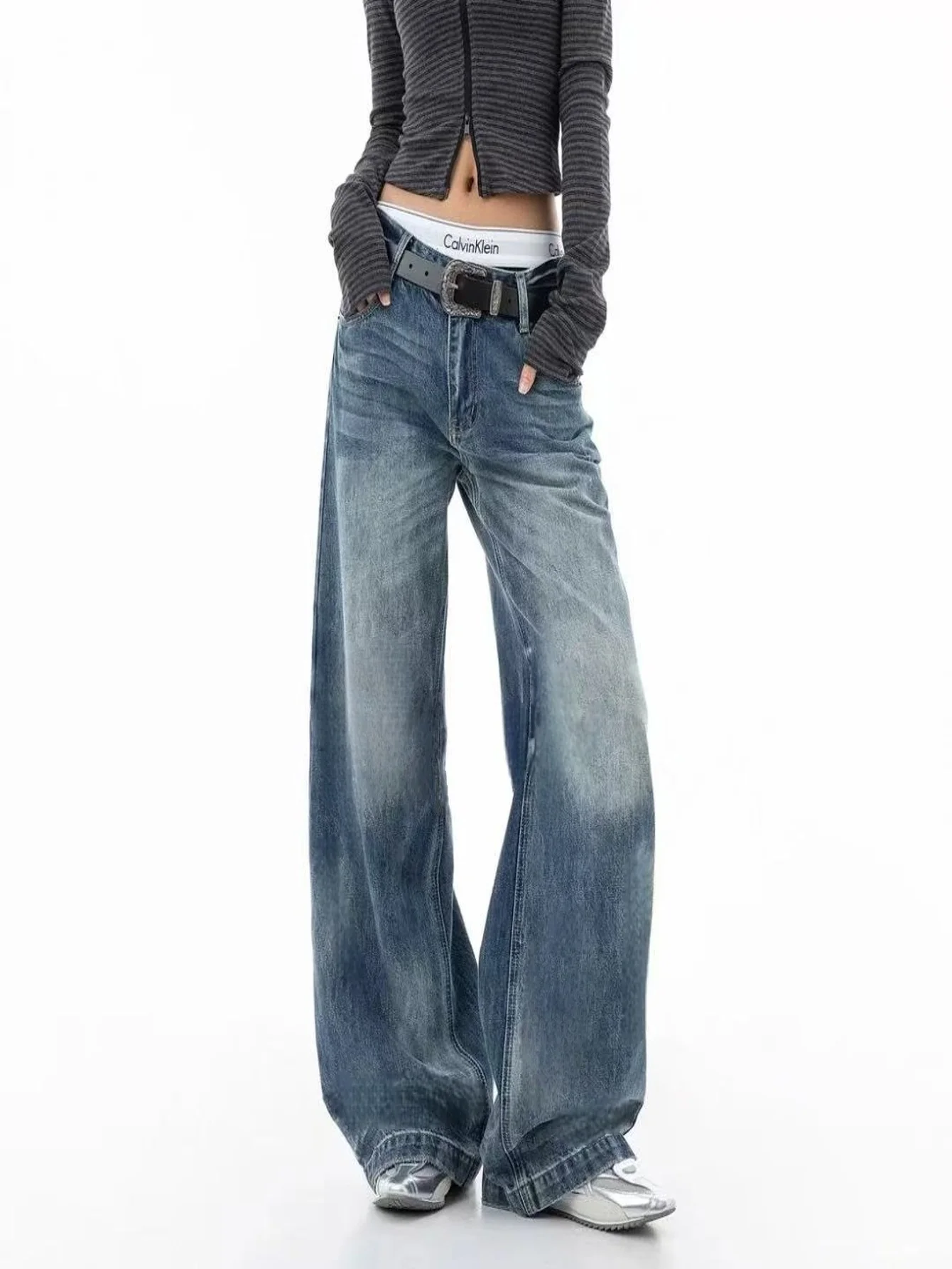 Unisex Loose Blue Jeans For Man Drip Y2K Original Basic Denim No accessories or belts included