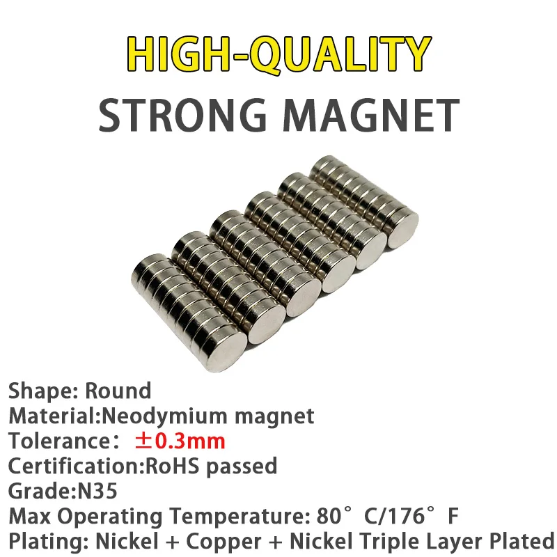 50/100/200PCS Round 10mm X 3mm Durable Super Strong Magnet N35 Permanent NdFeB 10*3 Powerful Magnetic Disc imanes 10X3