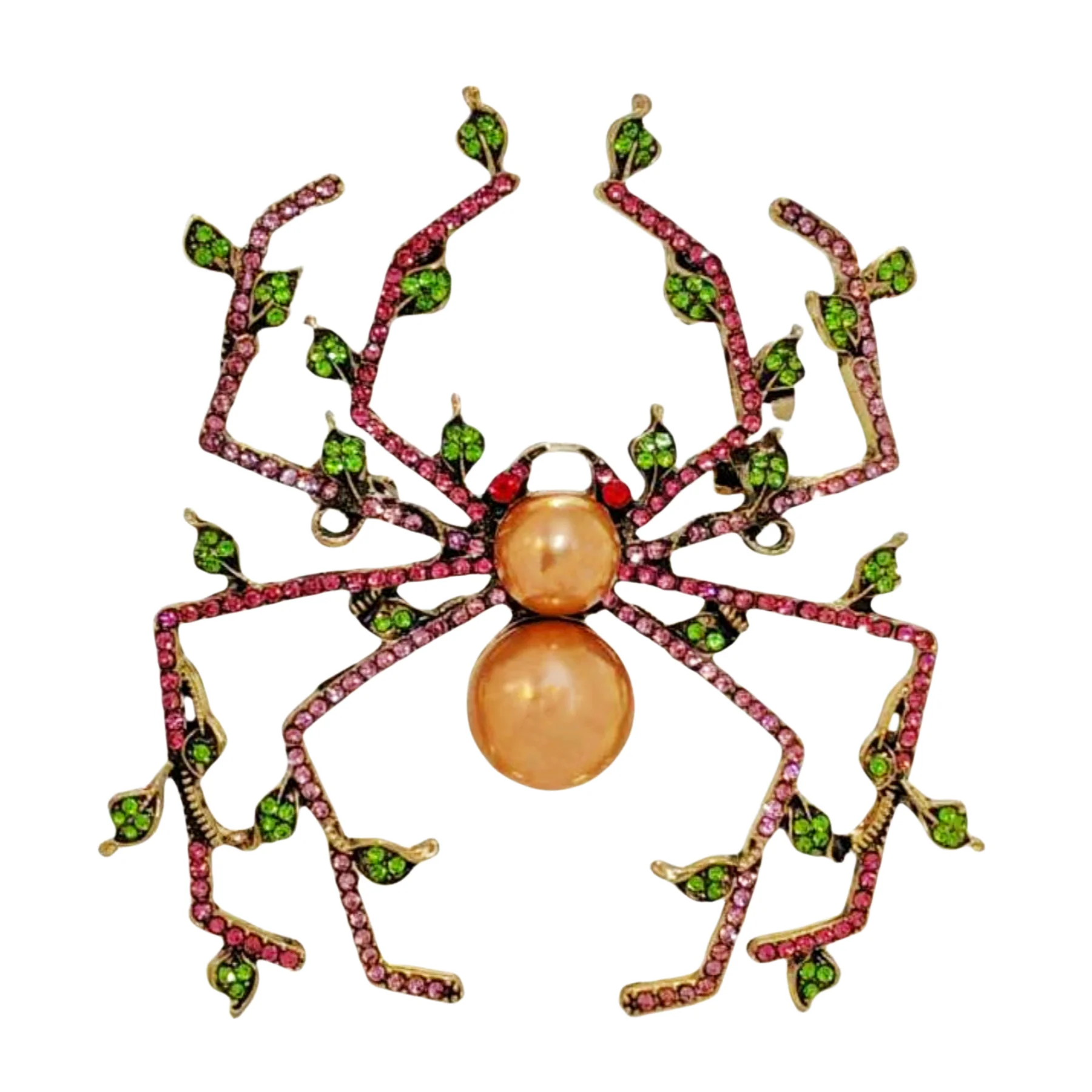 

Designer Vintage Super Big Imitated Brown Pearl Spider Brooch with Leaf Detail