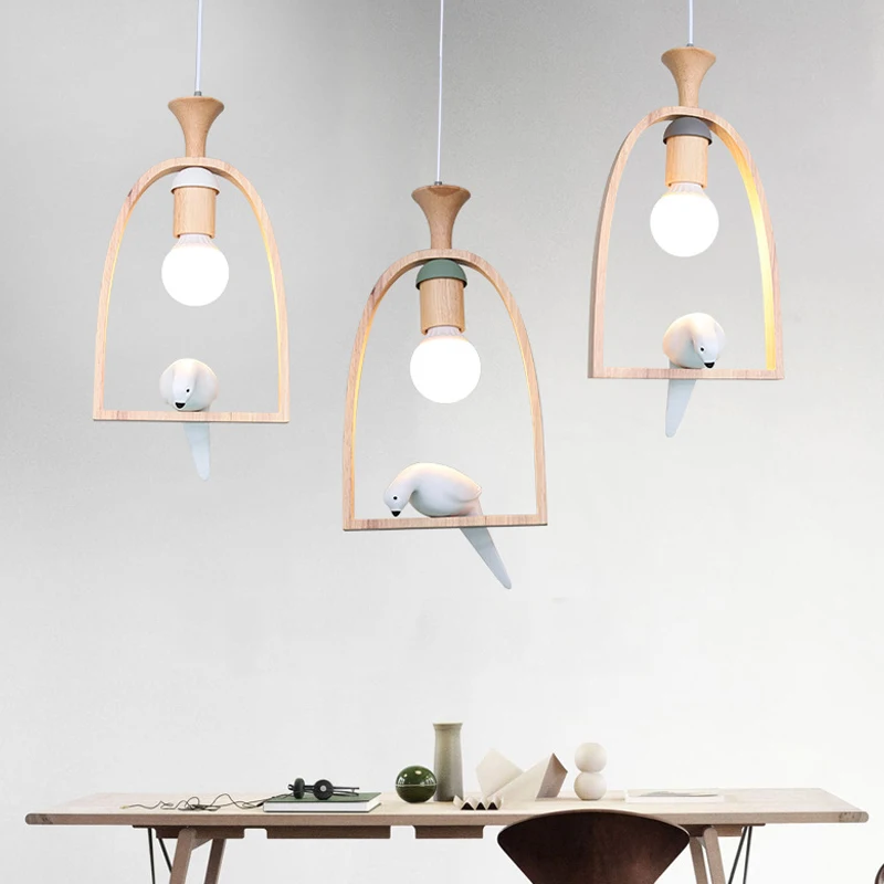 

Nordic Bird Solid Wood Pendant Light Dinning Room Suspension Pendant Lamp Reading Living Room Home Decor Indoor Lighting Fixture