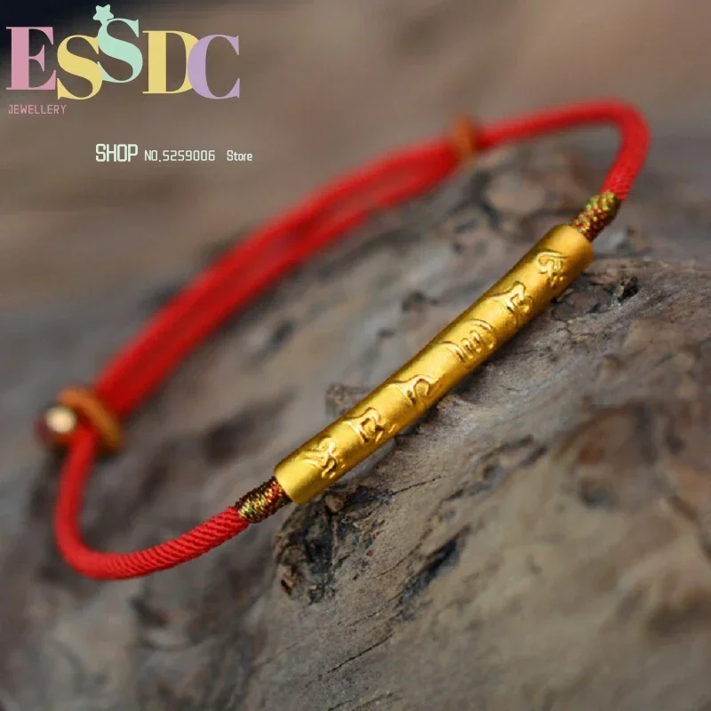 Chinese Hand Weaving Lucky Red Rope  for Women 999 Silver Six Words Round Tube Charm Bracelet Wholesale