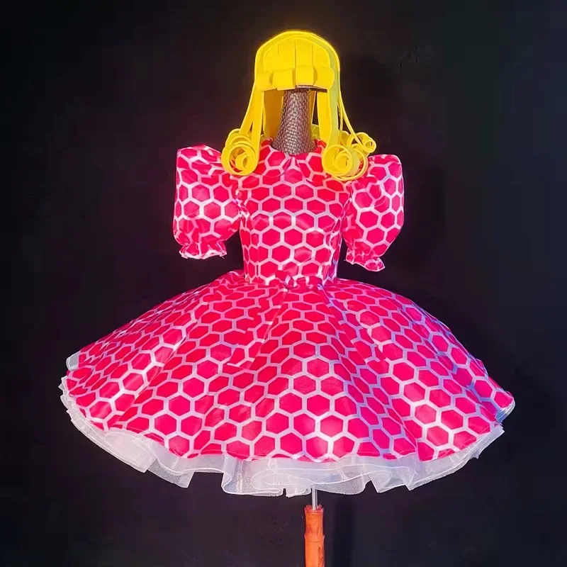 Fluffy Tutu Short Dress Nightclub Bar Gogo Dance Costume Festival Rave Club Party Show Performance Stage Clothes Red Pink Blue