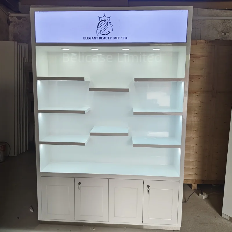 customized.Modern Cosmetics Shop Wooden Display Cabinet with Led Light Perfume Display Stand Furniture Perfume Displays Showcase