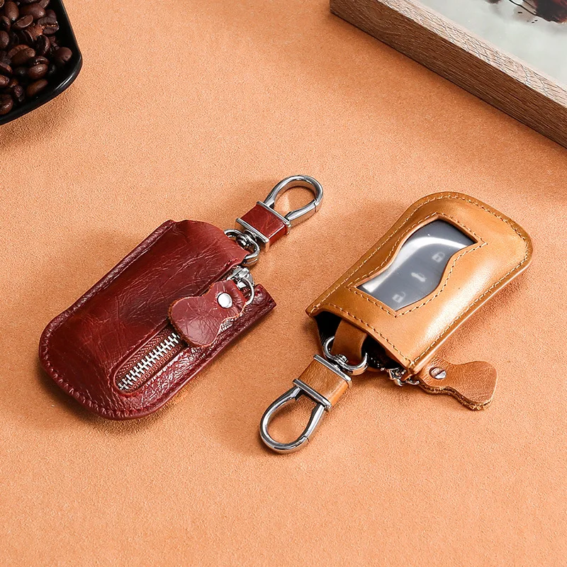 2024 New Cross border Car Key Bag Leather Zipper Showcase Men's and Women's Car Key Sets Retro Leisure