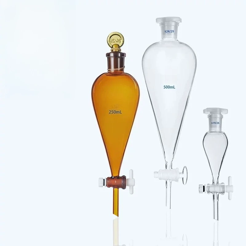 Pear Shaped Glass Separatory Funnel with PTFE Stopcock, 250ml Lab Separating Funnel