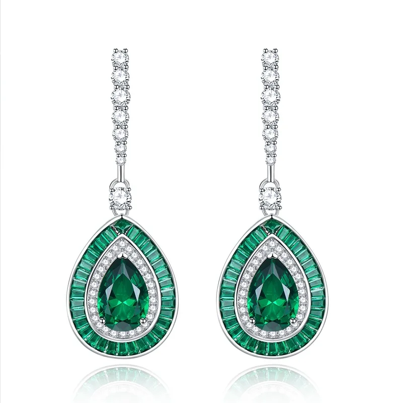 S925 Silver Ear Stud 3ct Water Drop 8 * 12 Emerald High Carbon Diamond Versatile Earring Jewelry