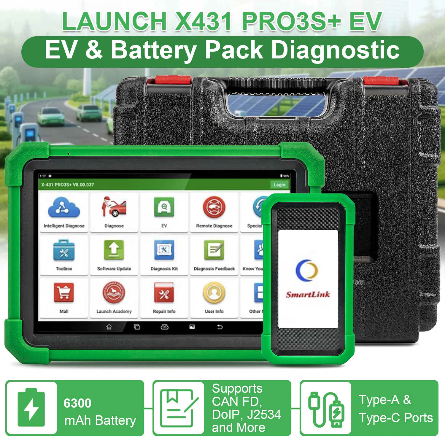 2026 LAUNCH X431 PRO3S+ EV Scanner with SmartLink C V2.0, EV Diagnostic Tool Car Scanner for Battery Pack Analysis & Topology