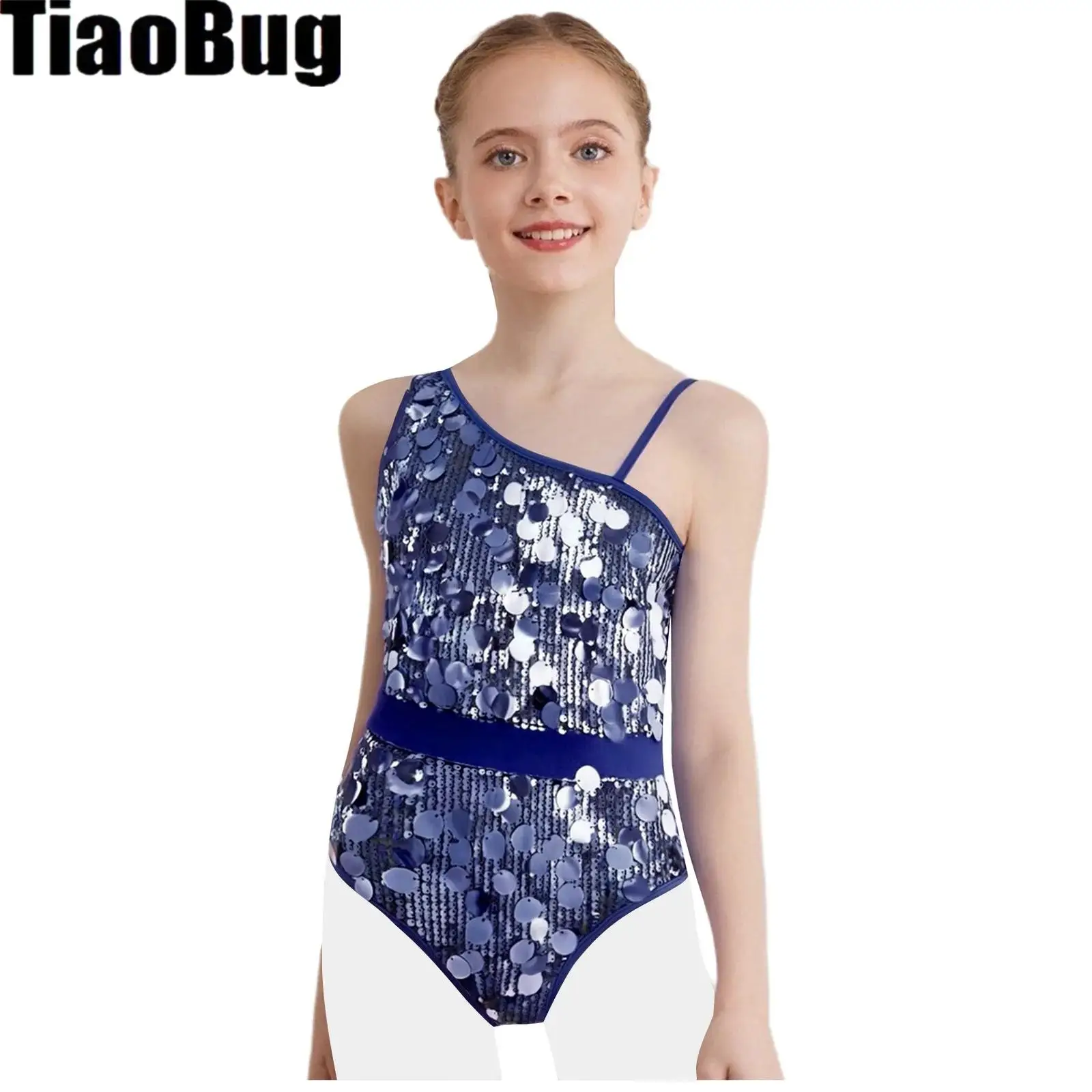 

Kids Girls Dance Leotard Sparkly Sequins Jumpsuit Sleeveless Gymnastic Bodysuit Dance Performance Figure Skating Unitard