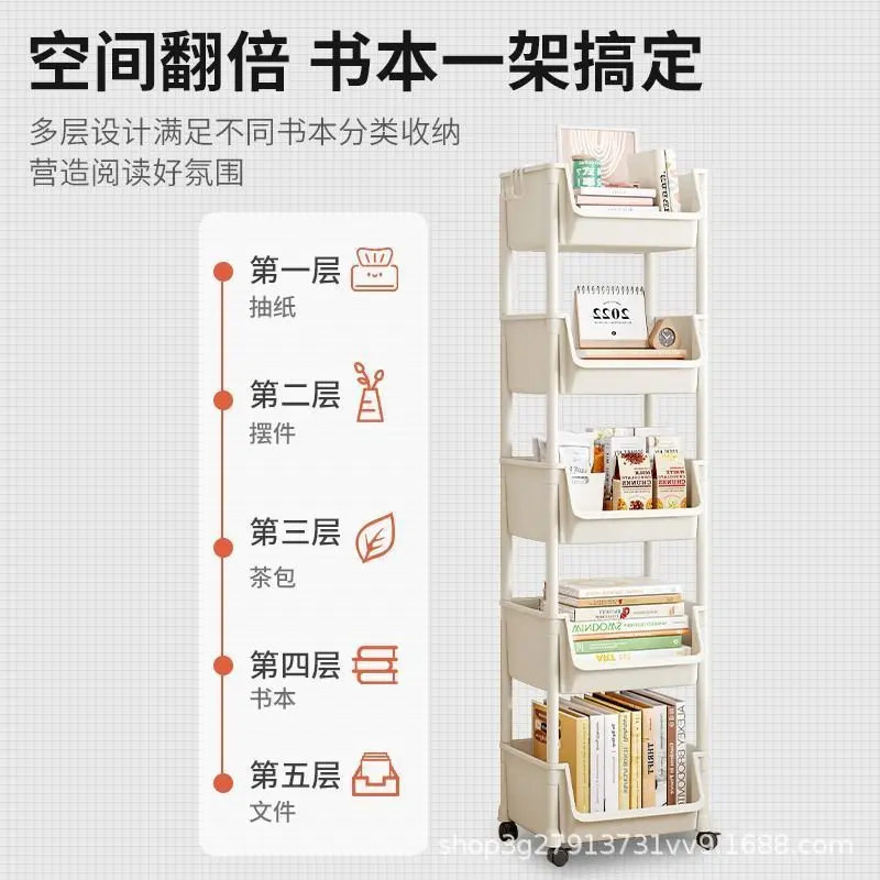 Storage rack, bookshelf, movable furniture storage, small cart with wheels, floor standing simple bookshelf, children's toy stor