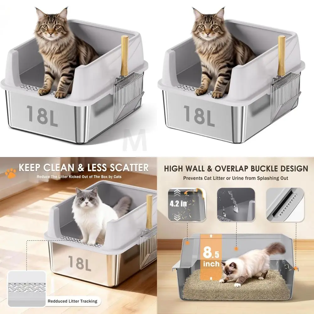 

High-Sided Metal Cat Litter Box with Lid, Easy Clean, Anti-Leakage, 17.4 x 13.5 x 8.5, Suitable for Small Cats, Light Gray