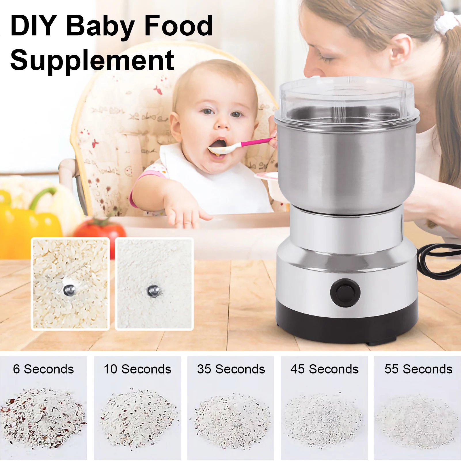 300ml Mini Electric Grinder Household Ultrafine Baby Food Pulverizer Coffee Grinder Spice Pepper Grinder Grain Mill 4 Blades