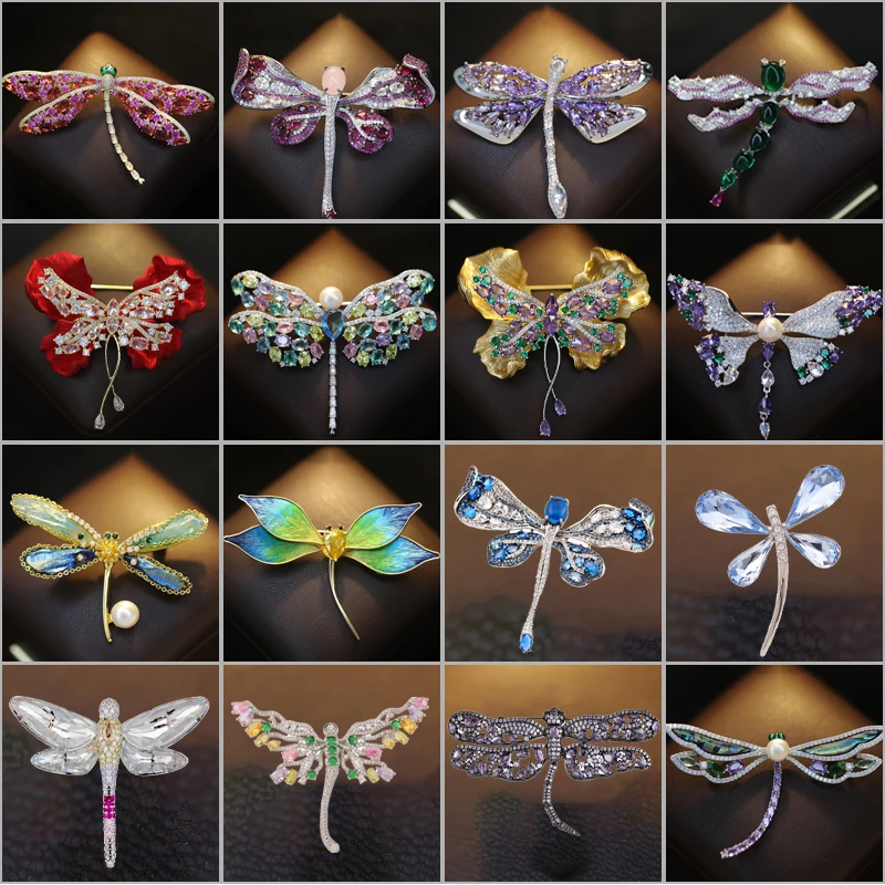 

Sparkling Micro Inlaid Zircon Freshwater Pearl Shell Dragonfly Butterfly Brooch Luxurious Women's Coat Suit Elegant Accessories