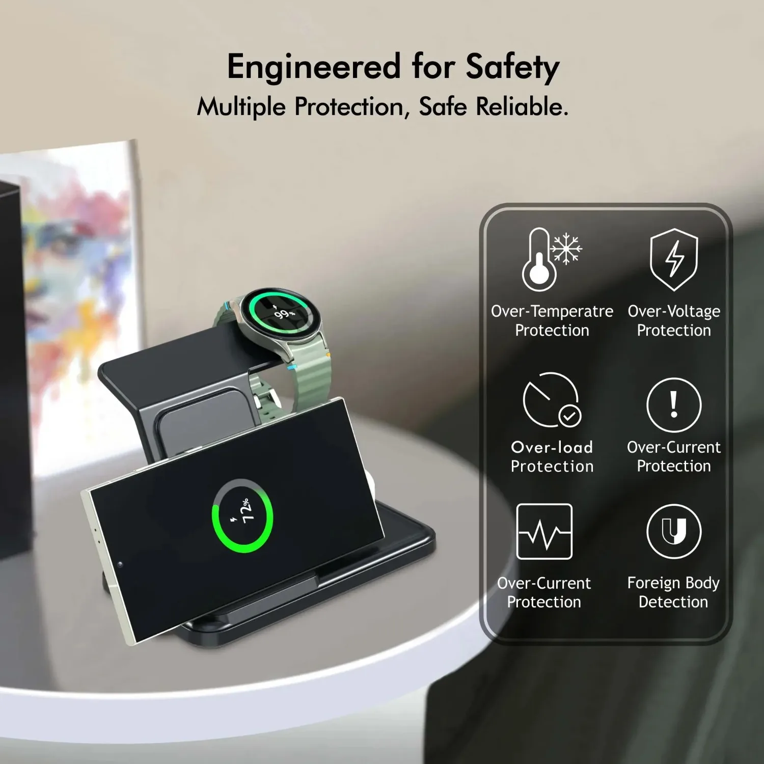 Desktop 3-in-1 Wireless Charger Station For Samsung S25 S24 S23 S22 Galaxy Watch 8 7 6 5 4 3 Buds3 Pro/Buds Pro2 Fast Charging