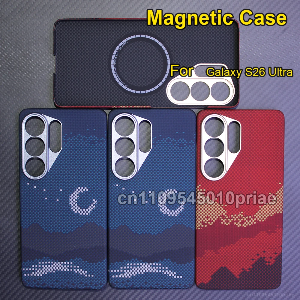 

Чехол для Samsung Galaxy S26 Ultra, карбоновый чехол из арамидного волокна 600D, ультратонкий жесткий чехол с магнитной застежкой, черный, тонкий.