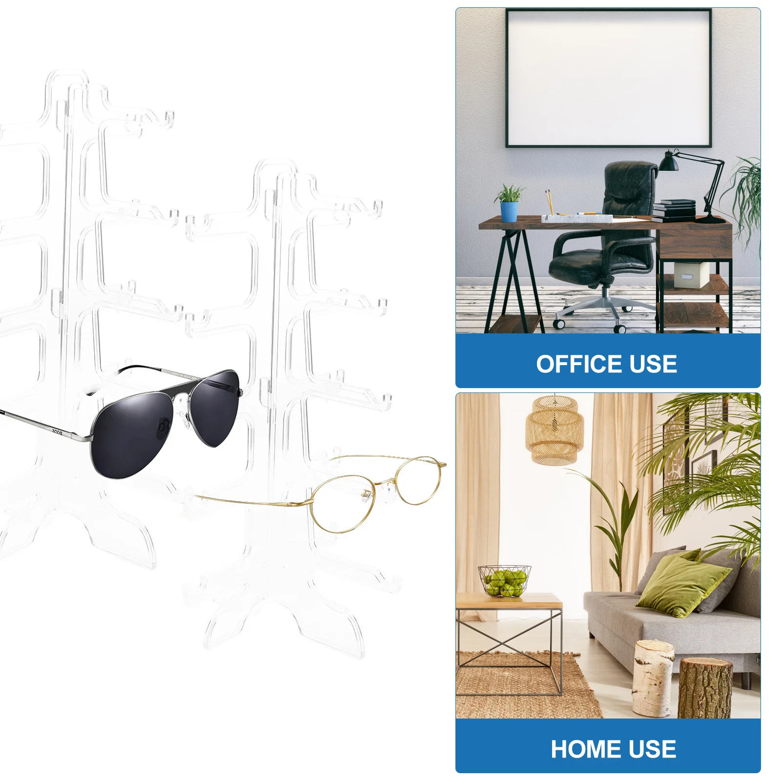 

2Pcs Clear Glasses Display Stand Riser Multi-Tier Sunglasses Holder Organizer Rack for Desktop Home Store Counter
