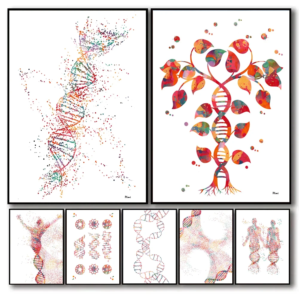 DNA Genetic Code Poster DNA Single Helix Tree Biology Art Canvas Painting Science Education Wall Art Pictures Home Lab Decor