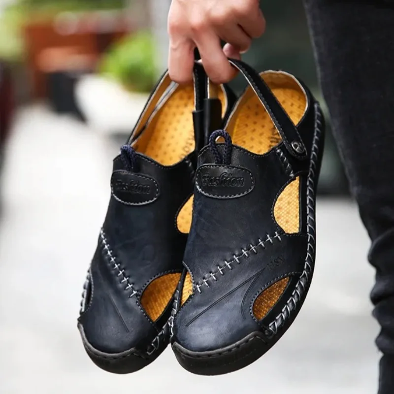 اليدوية الرجال الصنادل الراقية الجلود حذاء كاجوال مصمم باوتو مولر الصنادل للرجل الراحة نعال شاطئ Zapatos Hombre