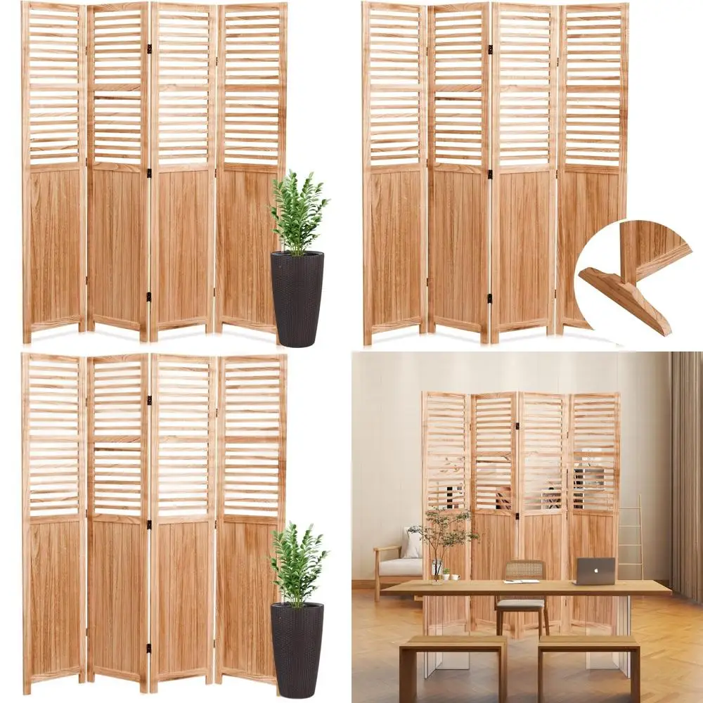 

4-Panel 65 Folding Wood Screen Room Divider - Natural for Home, Office, Restaurant Privacy