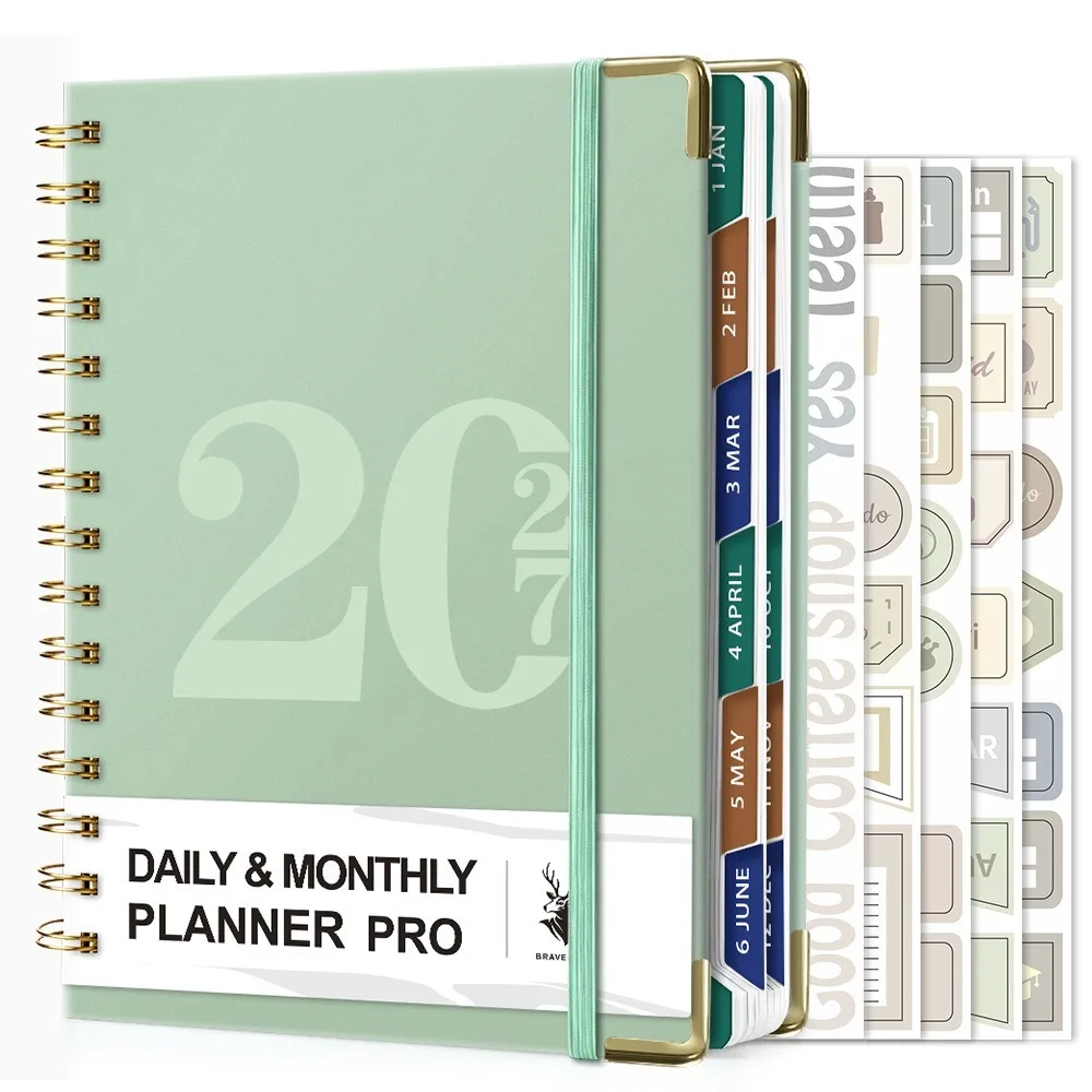Index Tags 2027 Planner Notebook Spiral Binding A5 Size Coil Diary Book Clock In Function Simple Design Spiral Notebook