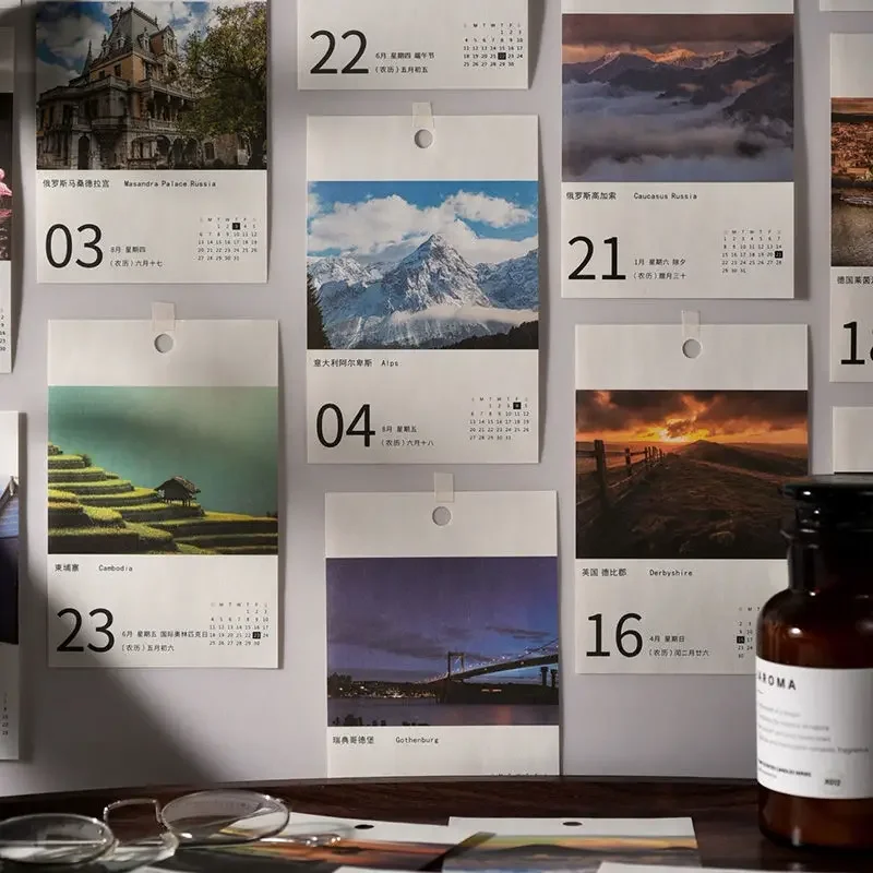 Creative World Beauty Calendar, Desktop Display, Calendário de Viagem, Ins, Presente, 2024