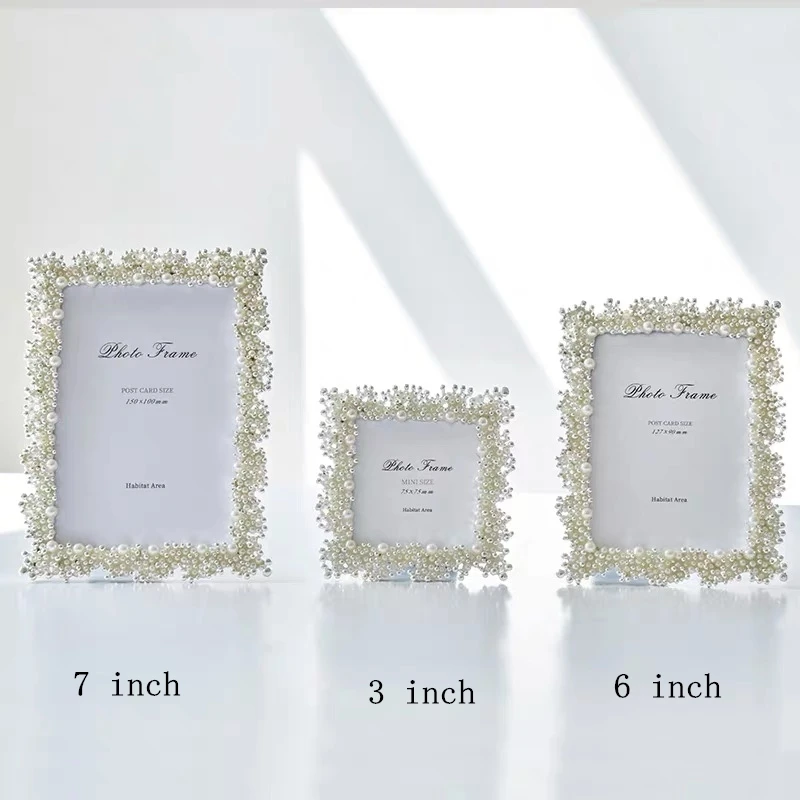 Modern Luxury Fashion Inlaid Pearl Metal Picture Frame Desktop Porch Wine Cabinet Decoration Birthday Wedding Gift