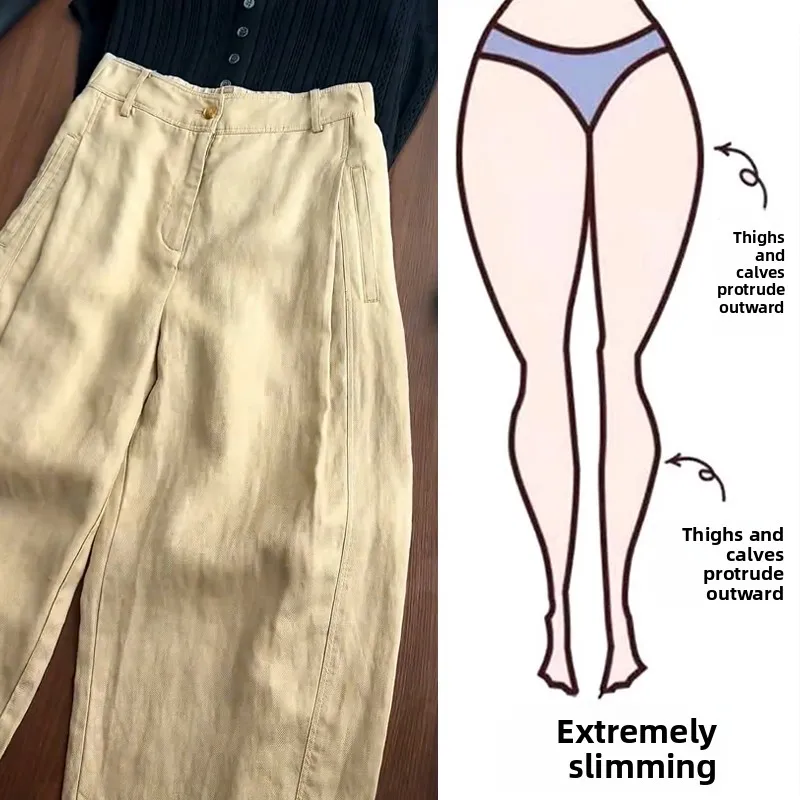 

Женские летние брюки с высокой талией из хлопка и льна, свободного кроя, больших размеров, цвета хаки, широкие штанины, комфортные повседневные брюки для похудения