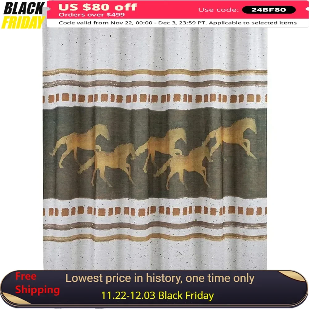 Paseo Road By | Running Remuda Horse Bath Shower Curtain With 12 Hooks 72x72 Inch Shower Curtains for Bathroom Products Home