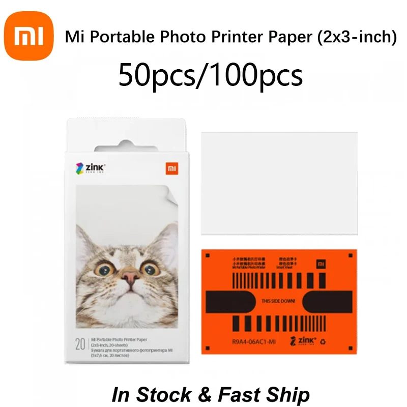 

Новая бумага для карманного принтера Xiaomi ZINK, самоклеящаяся, для фотопечати, 50/100 листов, для мини-фотопринтера Xiaomi 3 дюйма