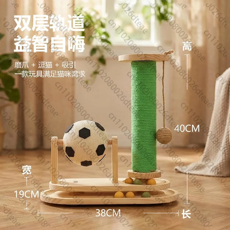 Space-Saving Cats Scratching Post With Soccer Ball Toy Sisal Cats Scratcher Small Space Interactive Anti-Anxiety Indoor Cats Toy