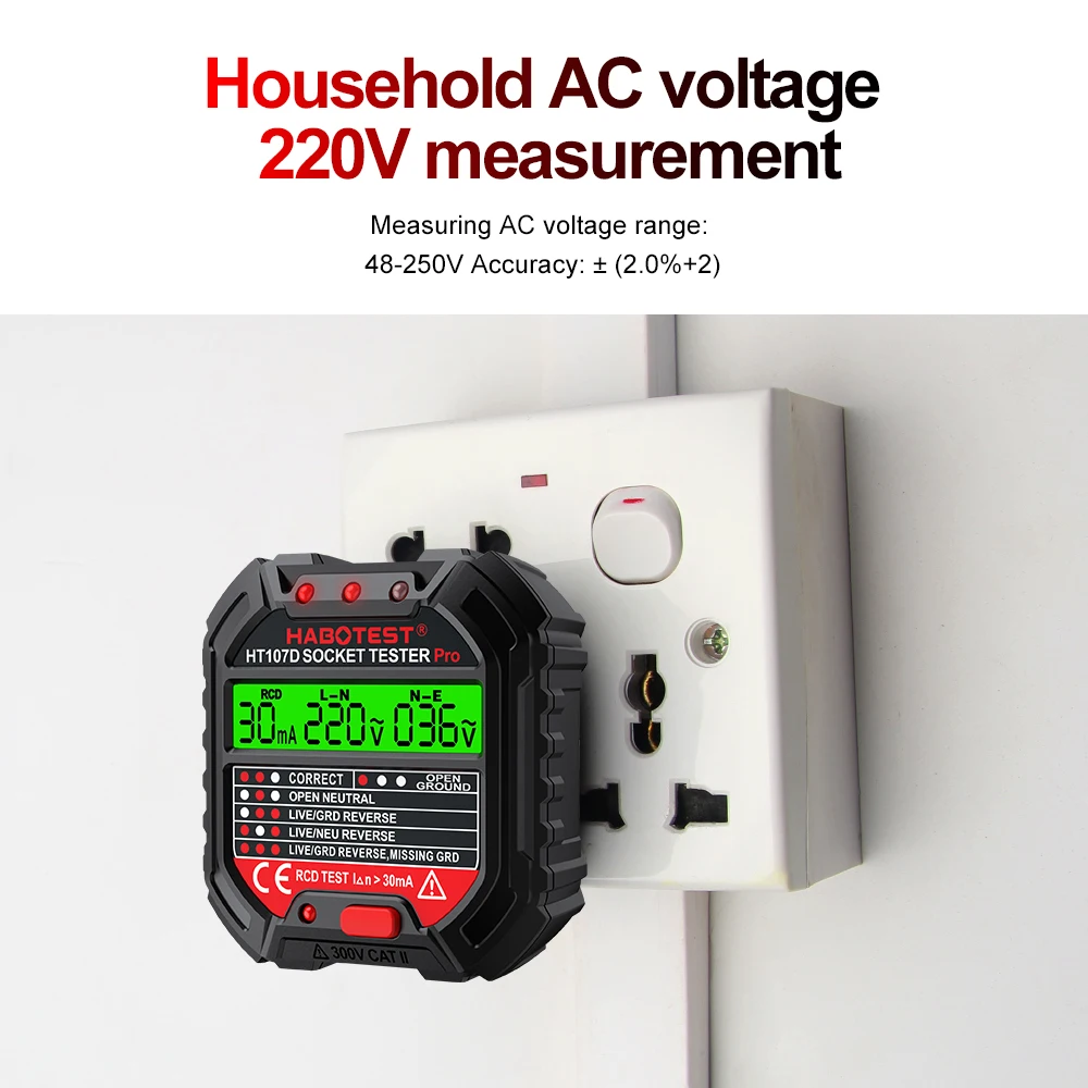 HT106 HT107 Steckdosentester Pro Spannungstest Digitalausgang Steckdose Erkennen Sie US/UK/EU Stecker Ground Zero Line Stecker Polarität Phasenprüfung – Detail 7