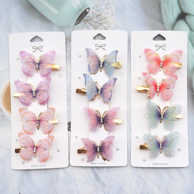 2/4Pcs/Set Cute Hairpins Colorful Butterfly Hair Clips For Baby Girl Hair Accessories Sweet Hair Ornament For Kids Print Hairpin