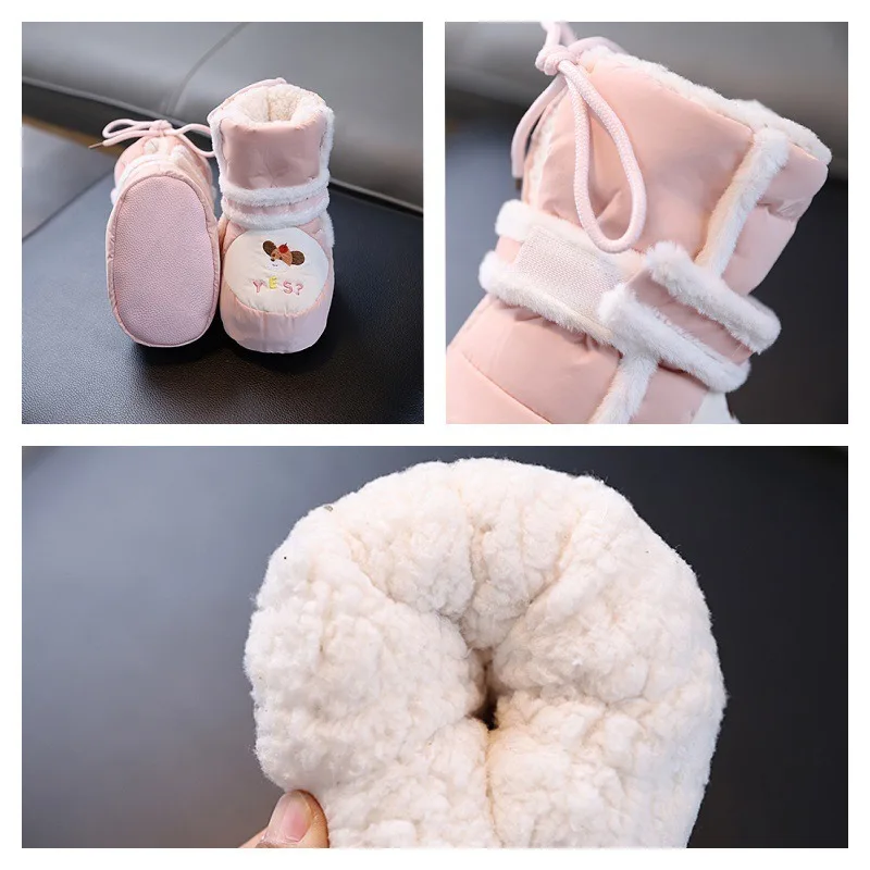 الشتاء الطفل المشي Boot2025الخريف النسخة الكورية الطفل شقة القاع المخملية التمهيد Retrobaby Homefloor التمهيد الطفل تنوعا السنو الأحذية