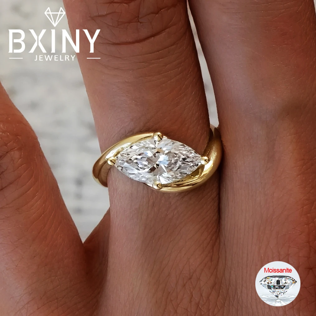 BXINY 1/2CT Кольцо с муассанитом маркизы S925, серебро 18 карат, позолота для женщин и мужчин, обручальное кольцо-пасьянс, подарок, ювелирные украшения с GRA