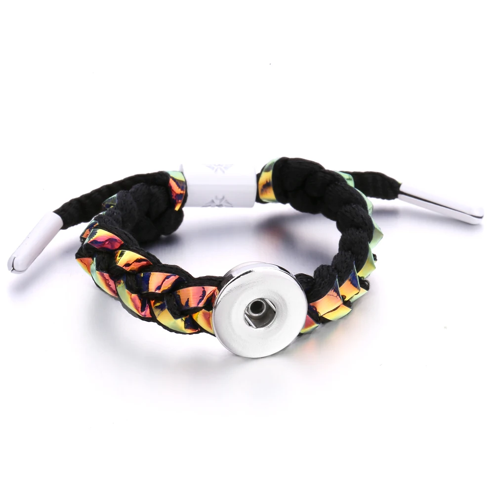 Snap Jewelry Adjustable Braided Shoelace Snap Bracelet fit 18mm Snap Button Handmade Snap Knit Shoelace Bracelets