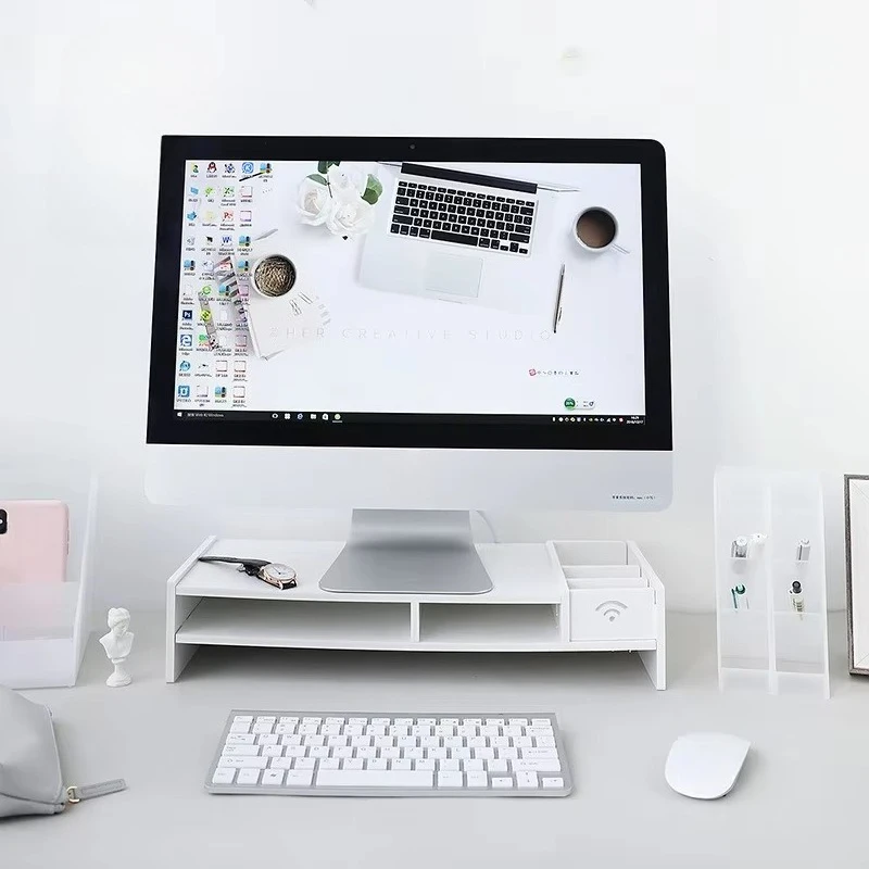 

&cSpace Saving 2 Tier Bamboo Laptop Stand Monitor Stand Riser with Storage Organizer Cellphone TV Printer Stand
