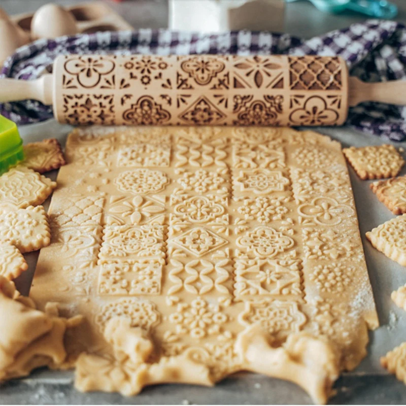 دبوس لف منقوش خشبي لخبز الكوكيز منقوش ، نافذة اوربية ، 9 مشاهد مختلفة