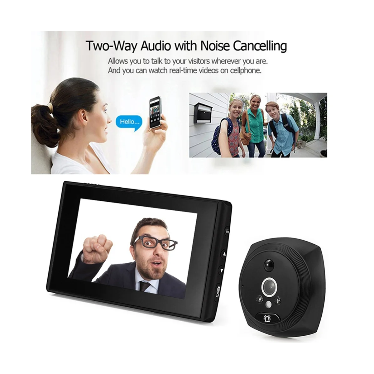 4.5 Inch LCD Screen Digital Doorbell 2MP 145° Night Vision PIR Door Eye Electronic Peephole Door Camera Viewer Black