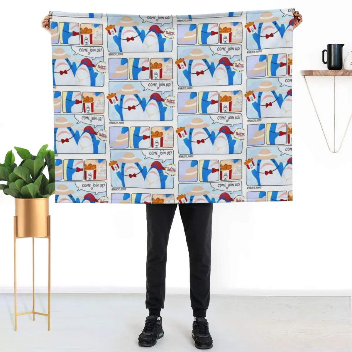 Blahaj comic: picnic party Throw Blanket Breathable Lightweight Blanket for Adults Kids