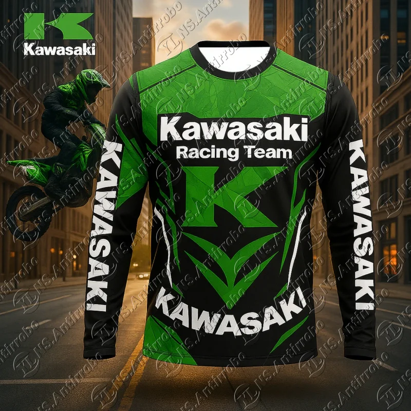 

Мужская футболка Kawasaki Motorcycle Racing Team с длинным рукавом, весенне-осенние женские футболки, новинка 2025 года, спортивная детская одежда, топы