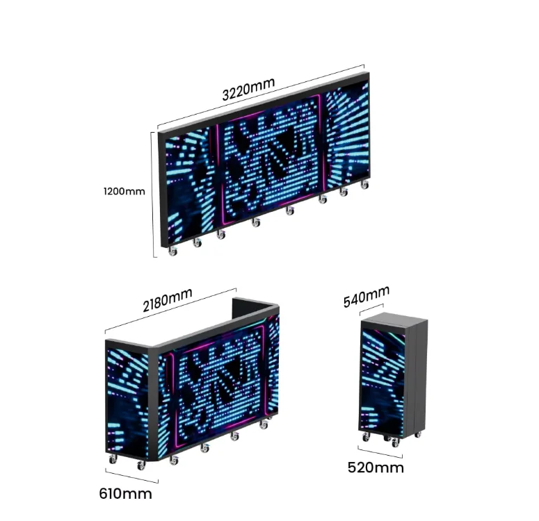 LED Display LED Screen LED Foldable DJ Booth Display Portable Wheeled High Bright Screen for Music Festivals Bars Interactive