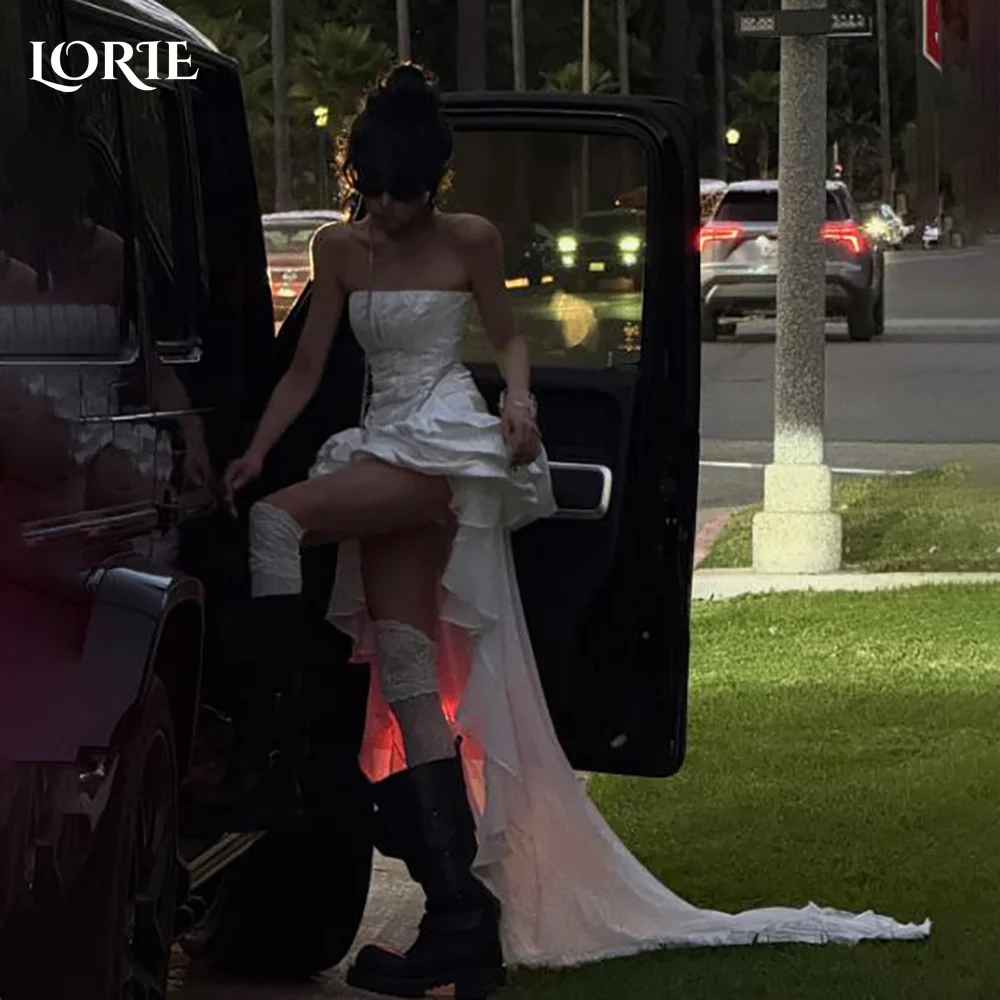 

LORIE Vintage Lace Short Mermaid Wedding Dress Hi-Lo Appliques Strapless Ruffle Mini Bridal Gown Princess Bride Gown Customized