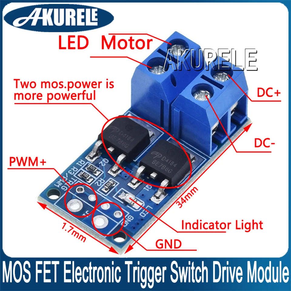 15A 400W MOS FET Electronic Trigger Switch Drive Module PWM Regulator Control Panel High-power MOS Field-effect transistor board