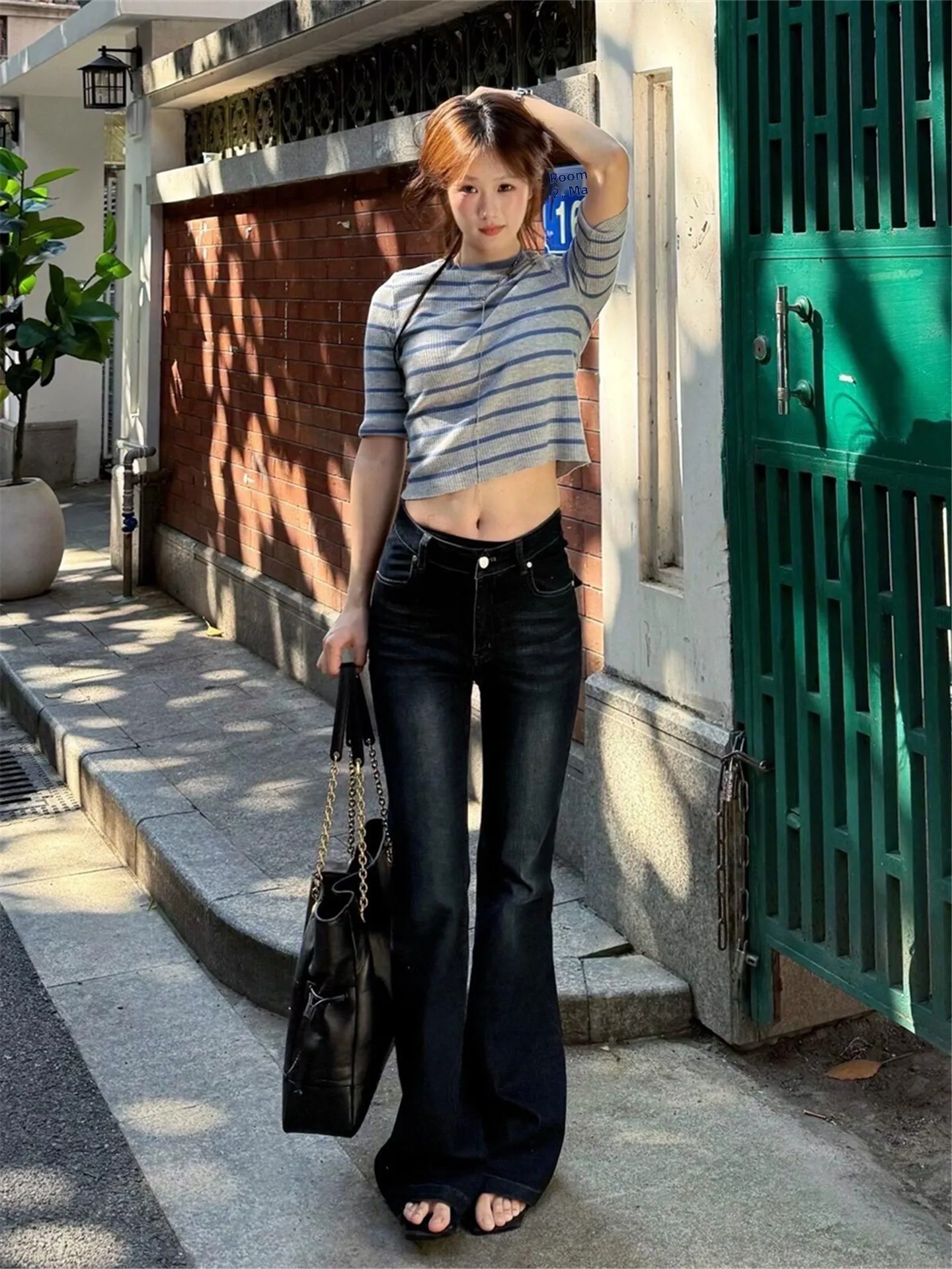 

American Street Style Bell Bottom Jeans Women's Spring Slimming Long Tall Floor Length Low Waist Denim Pants Casual Cotton