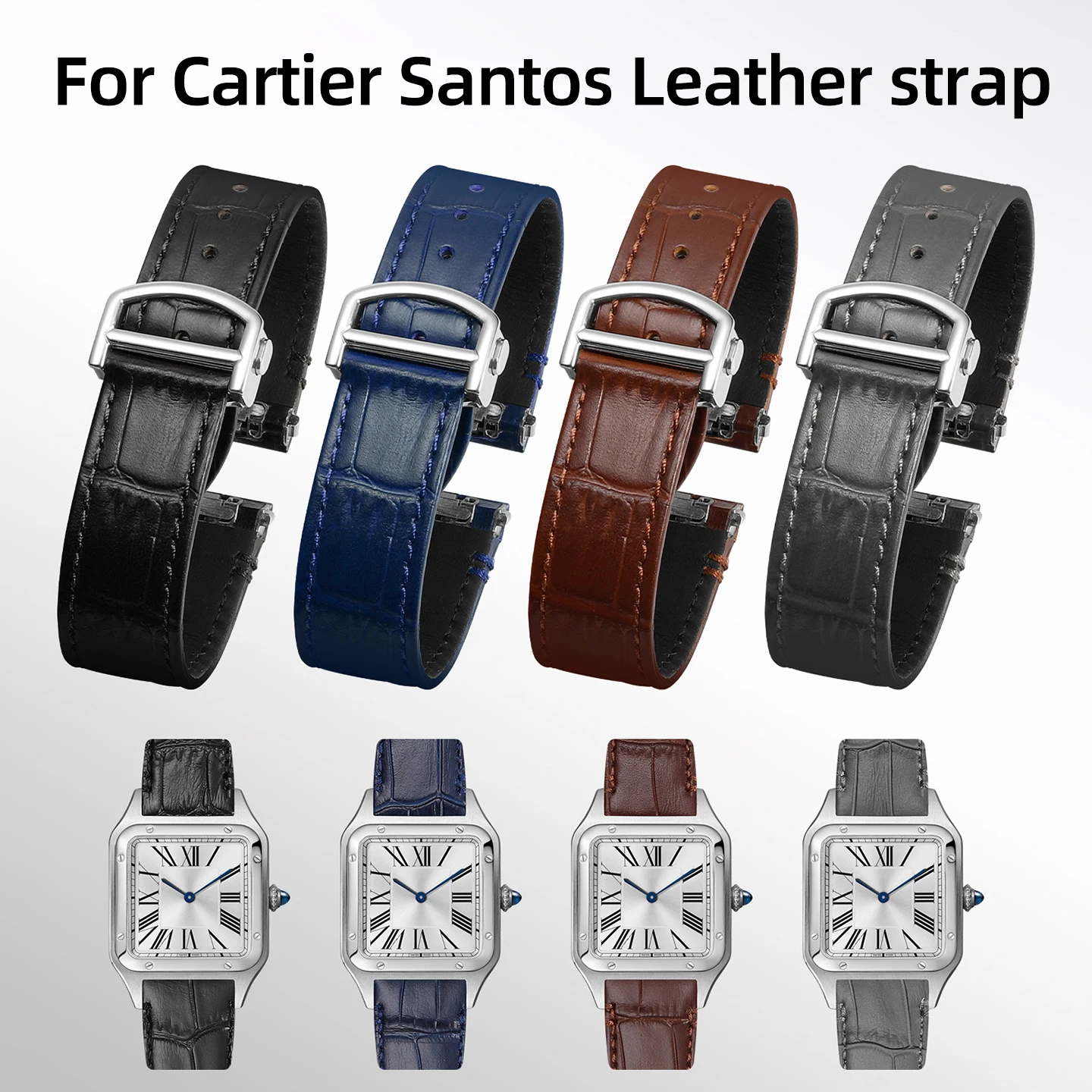Genuine Leather Quick-Release Band for Cartier Santos WSSA0009 WSSA0010 WSSA0029 Crocodile-Texture Watch Strap 19mm 21mm Men